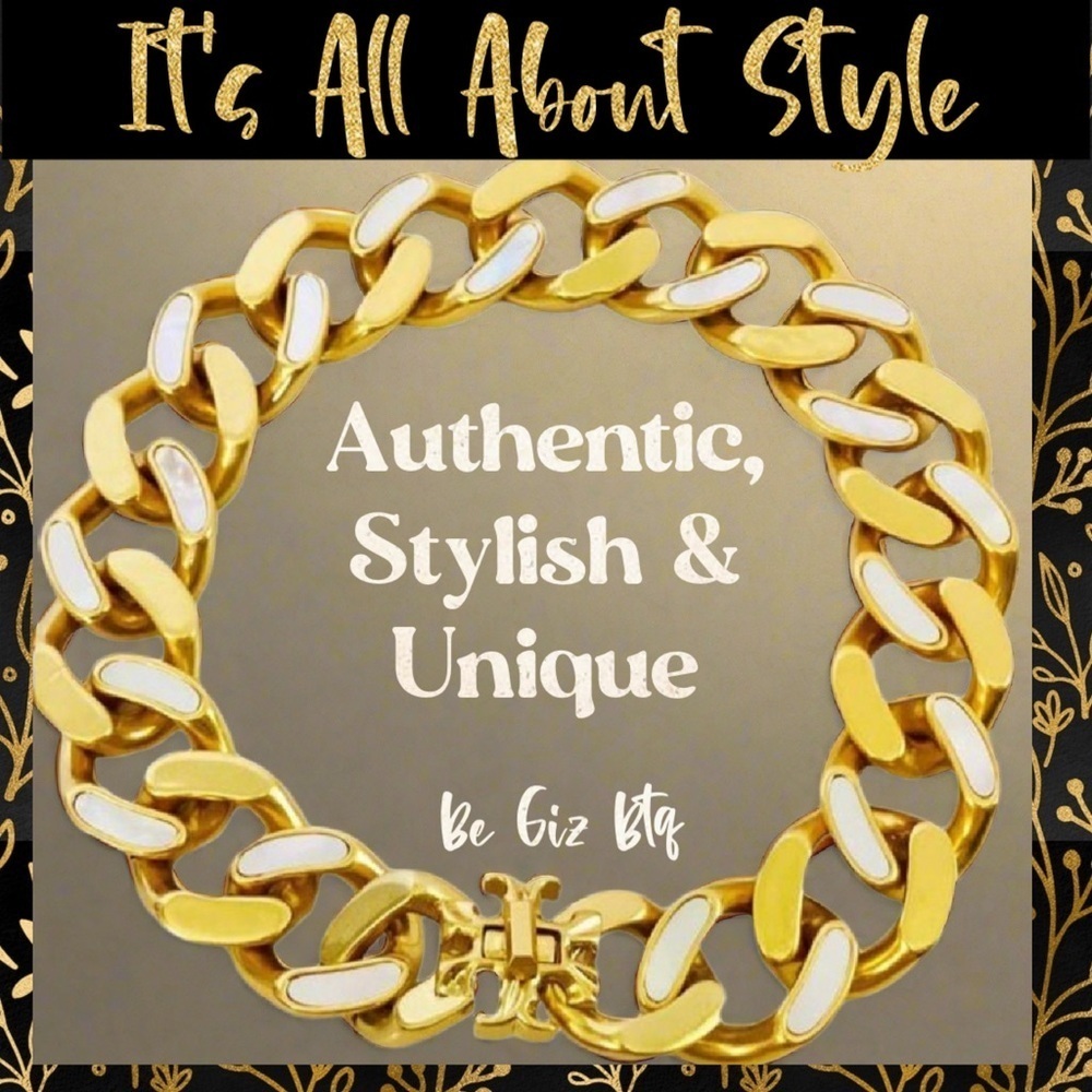 🆕 Tory Burch Authentic Roxanne Inlay Chunky Bold Statement Gold Necklace